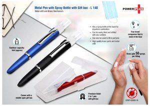 L148   Metal Pen With Spray Bottle With Gift Box | Metal Refill And Brass Mechanism