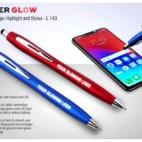 PowerGlow pen with logo highlight and stylus L143