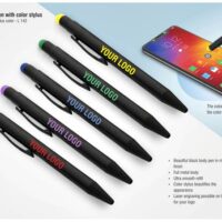 L142   Metal Black Pen With Color Stylus | Logo Matches Stylus Color