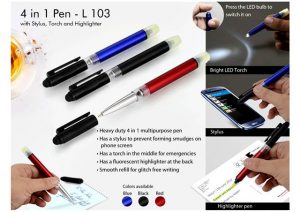 L103 4 In 1 Pen With Stylus, Torch And Highlighter