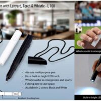 L100   4 In 1 Pen With Lanyard, Torch & Whistle