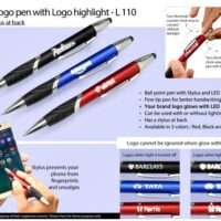 L110   Twist Logo Pen With Logo Highlight And Stylus
