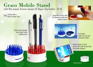 B54 Grass Mobile Stand With Pen Stand, Screen Cleaner & Paper Clip Holder