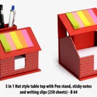 B64   3 In 1 Hut Style Table Top With Pen Stand, Sticky Notes And Writing Slips