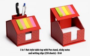 B64 3 In 1 Hut Style Table Top With Pen Stand, Sticky Notes And Writing Slips