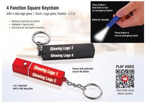 J112 PowerGlow 4 In 1 Square Keychain With 4 Side Logo Glow