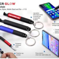 J113 5 In 1 Keychain With Logo Glow, Stylus, Mobile Stand And Pen