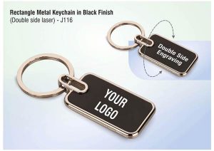 J116 Rectangle Metal Keychain In Black Finish