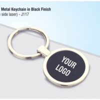 J117 Round Metal Keychain In Black Finish