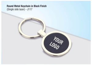 J117 Round Metal Keychain In Black Finish