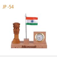 Wooden Flag Pen Stand With Watch