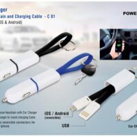 Car Charger With Keychain Charging Cable