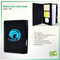 Black Wiro Notebook With Sticky Notes