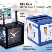 Table Clock With Memo Pad & Pen Holder